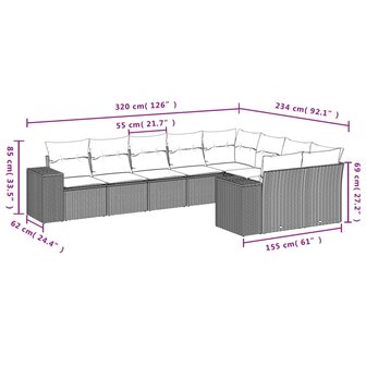 9-delige Loungeset met kussens poly rattan beige
