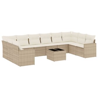 11-delige Tuinset met kussens poly rattan beige