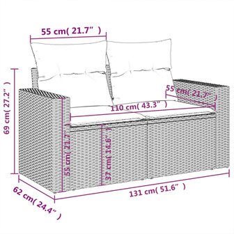 11-delige Tuinset met kussens poly rattan beige