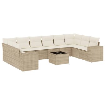 11-delige Tuinset met kussens poly rattan beige