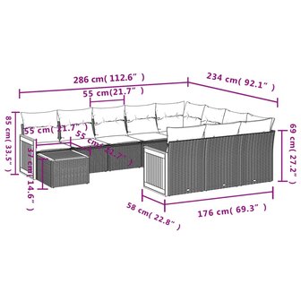 11-delige Tuinset met kussens poly rattan beige