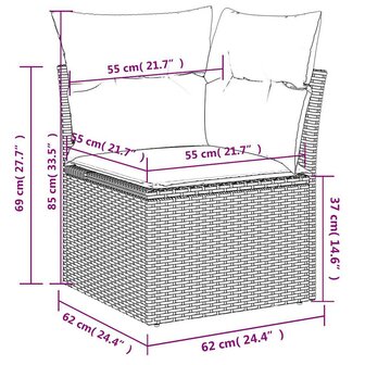 7-delige Loungeset met kussens poly rattan beige