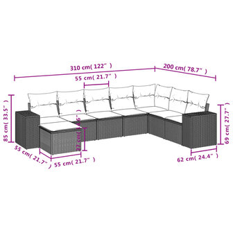8-delige Loungeset met kussens poly rattan beige