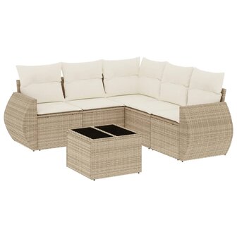 6-delige Loungeset met kussens poly rattan beige