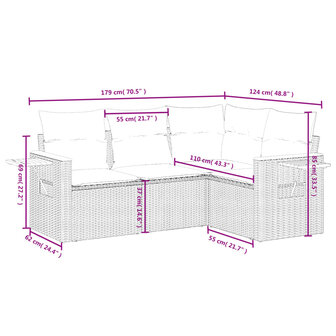 4-delige Loungeset met kussens poly rattan beige