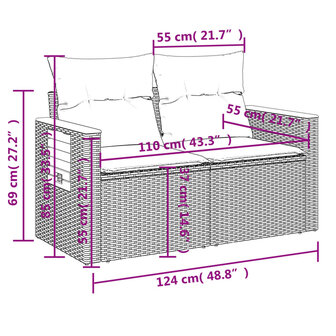 4-delige Loungeset met kussens poly rattan beige