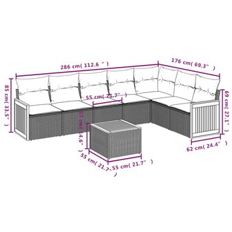 8-delige Loungeset met kussens poly rattan beige