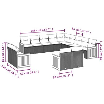 13-delige Loungeset met kussens poly rattan beige