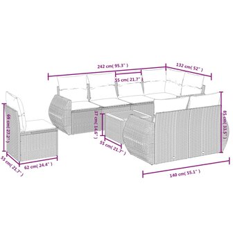 9-delige Loungeset met kussens poly rattan zwart