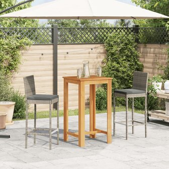 3-delige Tuinbarset massief acaciahout en poly rattan grijs