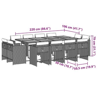 13-delige Tuinset met kussens poly rattan grijs