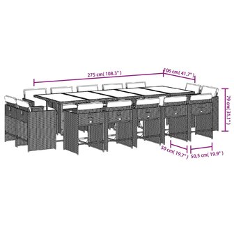 15-delige Tuinset met kussens poly rattan beige