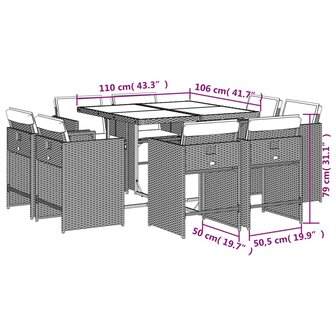 9-delige Tuinset poly rattan zwart