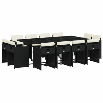 13-delige Tuinset met kussens poly rattan zwart