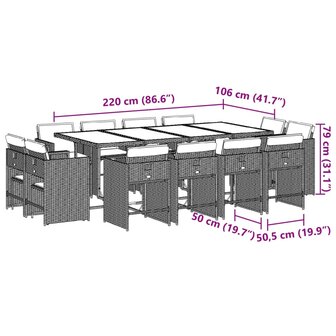 13-delige Tuinset met kussens poly rattan gemengd beige