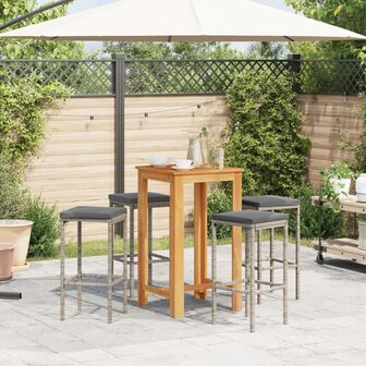 5-delige Tuinbarset massief acaciahout en poly rattan grijs