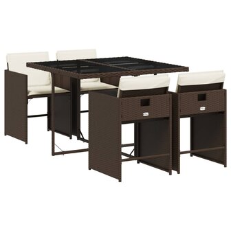 5-delige Tuinset met kussens poly rattan bruin