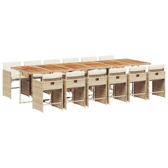 13-delige Tuinset met kussens poly rattan beige