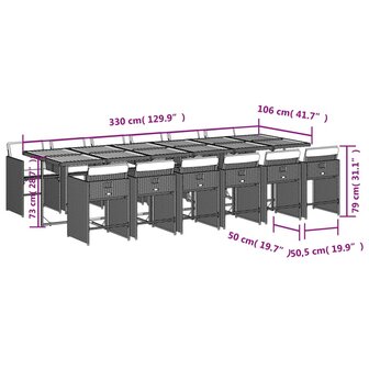 13-delige Tuinset met kussens poly rattan beige