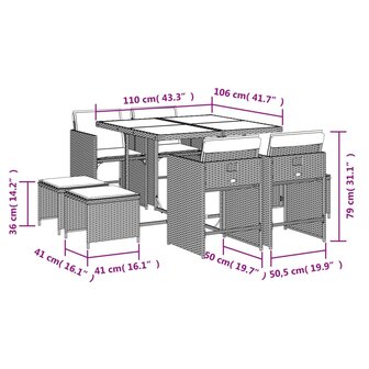 9-delige Tuinset poly rattan zwart