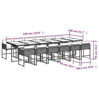 13-delige Tuinset met kussens poly rattan zwart
