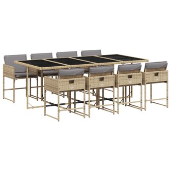 9-delige Tuinset met kussens poly rattan gemengd beige