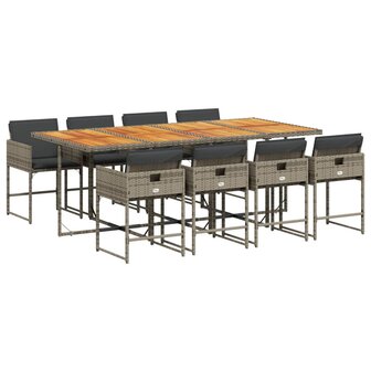 9-delige Tuinset met kussens poly rattan grijs