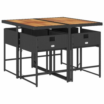 5-delige Tuinset met kussens poly rattan zwart