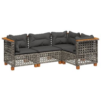 4-delige Loungeset met kussens poly rattan grijs