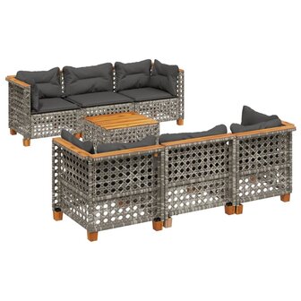 8-delige Loungeset met kussens poly rattan grijs