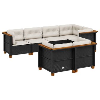 7-delige Loungeset met kussens poly rattan zwart