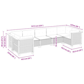 7-delige Loungeset met kussens poly rattan zwart