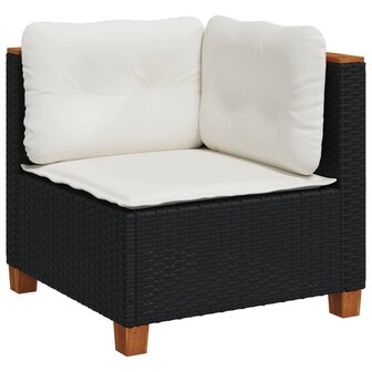 11-delige Loungeset met kussens poly rattan zwart