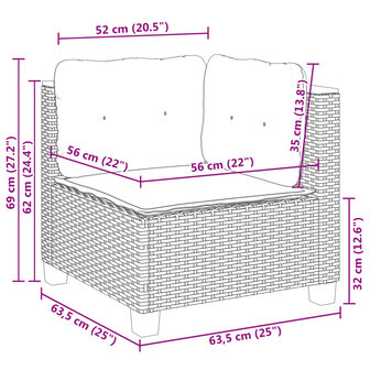 11-delige Loungeset met kussens poly rattan zwart