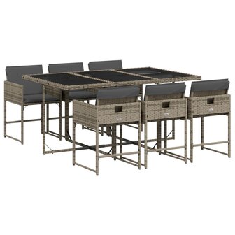 7-delige Tuinset met kussens poly rattan grijs