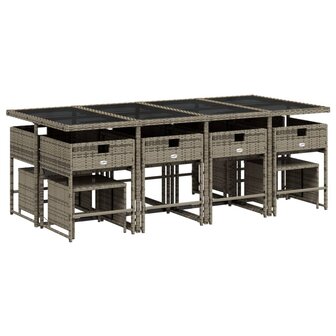 13-delige Tuinset met kussens poly rattan grijs