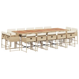 15-delige Tuinset met kussens poly rattan beige