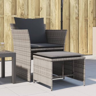 Tuinstoel met voetenbank poly rattan grijs