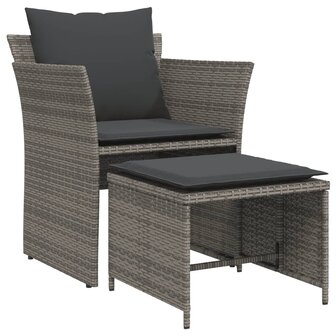 Tuinstoel met voetenbank poly rattan grijs