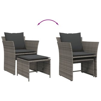 Tuinstoel met voetenbank poly rattan grijs