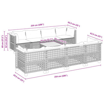 9-delige Loungeset met kussens poly rattan grijs