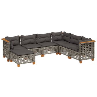 7-delige Loungeset met kussens poly rattan grijs