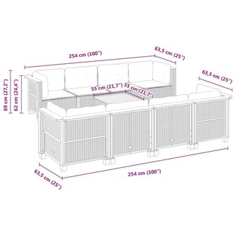 9-delige Loungeset met kussens poly rattan zwart
