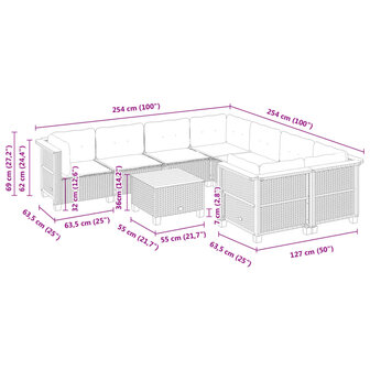 9-delige Loungeset met kussens poly rattan zwart