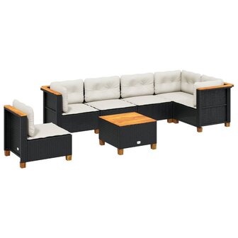 7-delige Loungeset met kussens poly rattan zwart