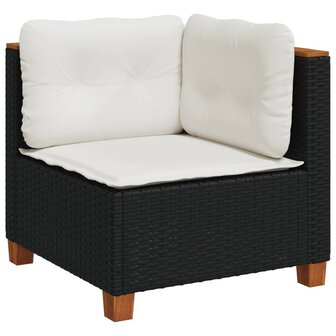 7-delige Loungeset met kussens poly rattan zwart