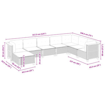 8-delige Loungeset met kussens poly rattan zwart