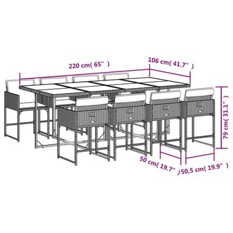 9-delige Tuinset met kussens poly rattan bruin