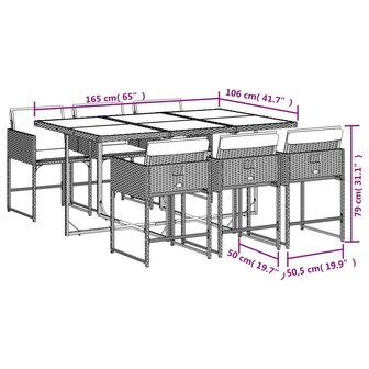 7-delige Tuinset met kussens poly rattan bruin