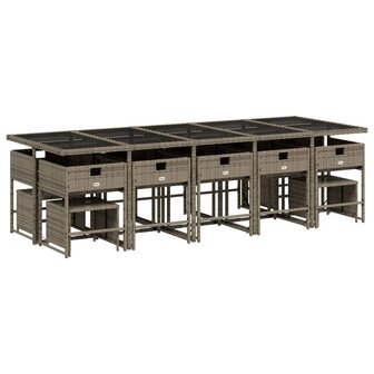 15-delige Tuinset met kussens poly rattan grijs